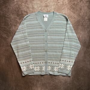 Cape Cod Sportswear Vintage Geometric Cardigan Sweater Blue Metallic Women's L
